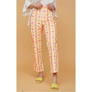 Free people she’s all that plaid high rise plaid yellow orange pants size 4